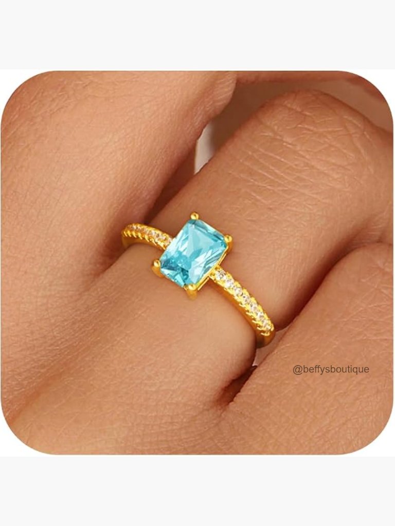 Gold Birthstone Ring Non Tarnish 14k Gold Plated Emerald Cz Stackable Dainty